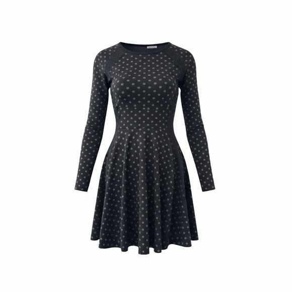 I.N. San Francisco Dresses & Skirts - Made in San Francisco Polka‎ Dot Dress Long Sleeve Fit & Flare Black S